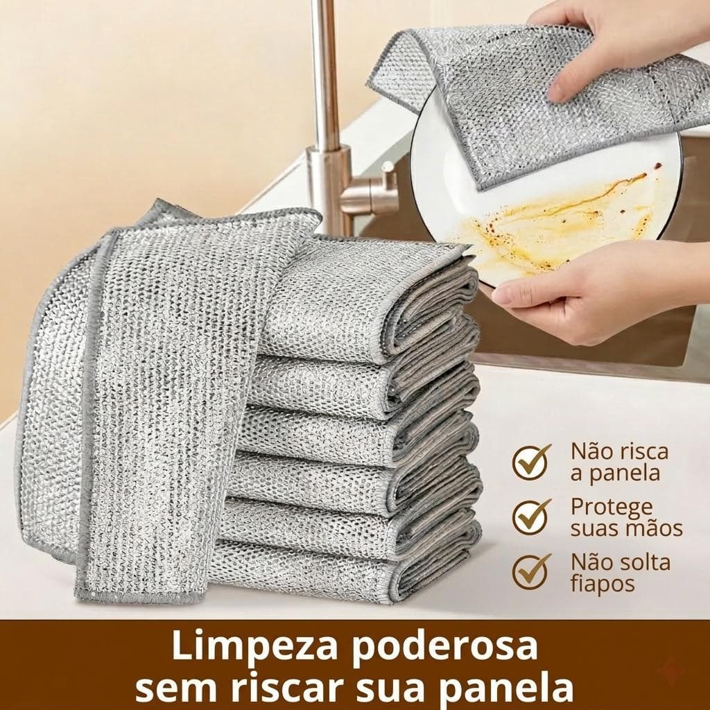 Pano de Limpeza de Lã de Aço para Cozinha Kit 10/15/20 Remove Gordura sem Riscar Panelas