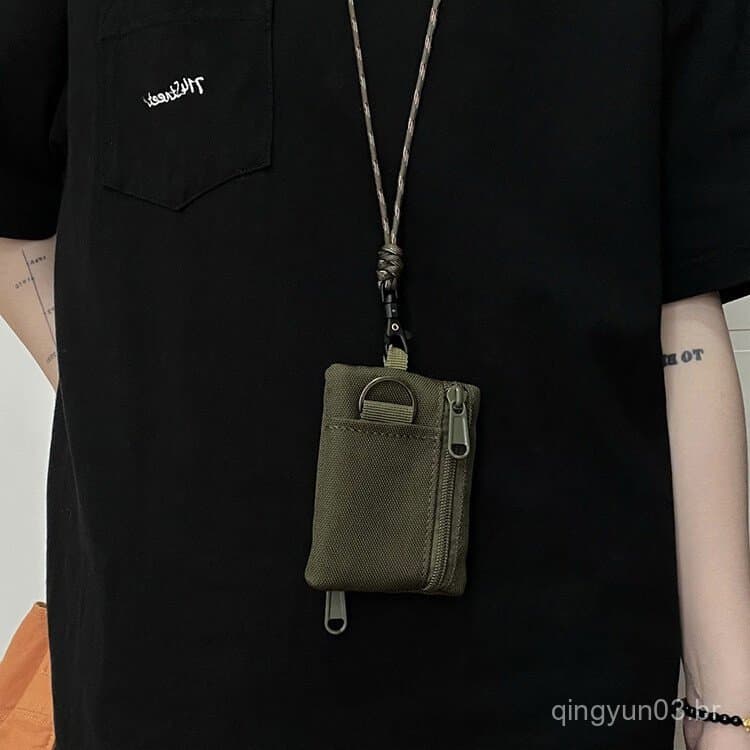 Bolsa De Pescoço De Lona Japonesa Original – Mini Porta-Moedas E Cartão Com Zíper Cordão Para Homens Mulheres