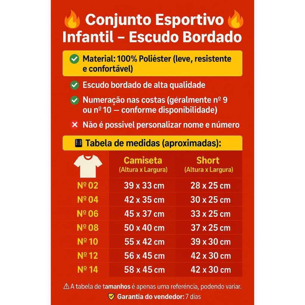 Kit Conjunto Infantil Juvenil de Times Internacionais de Futebol - 02 ao 14