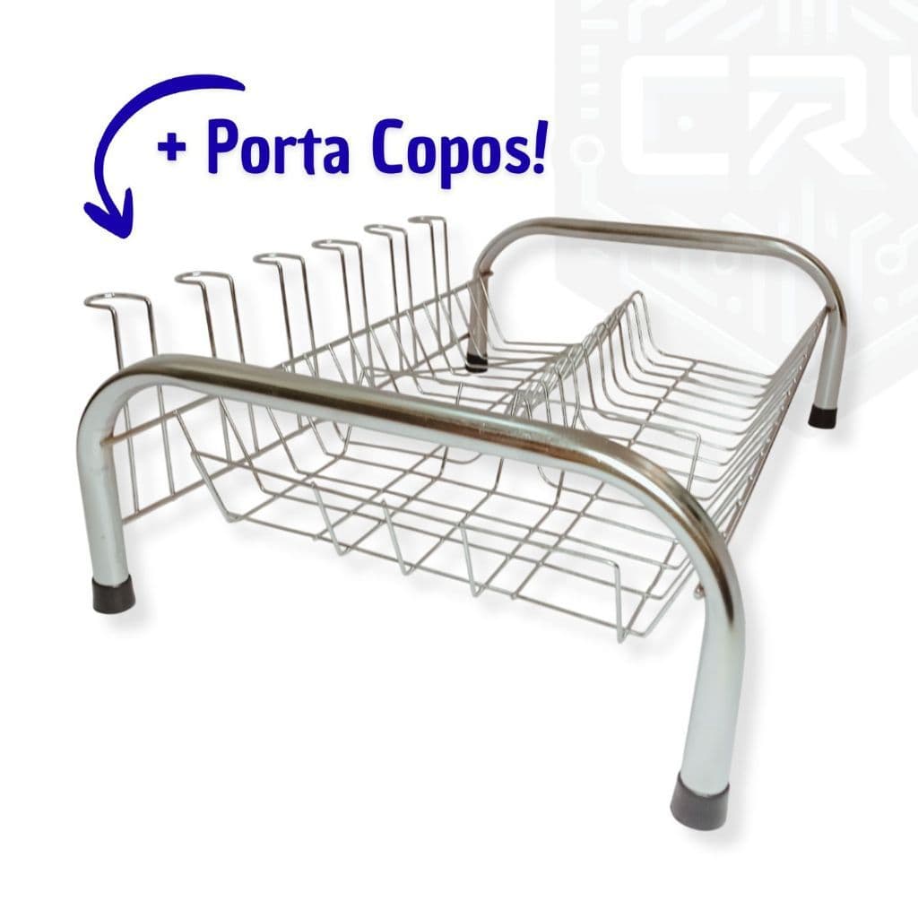 Escorredor de Louça Cromado TOP com 6 Porta Copos até 10 Pratos | Acabamento Sofisticado & Elegante