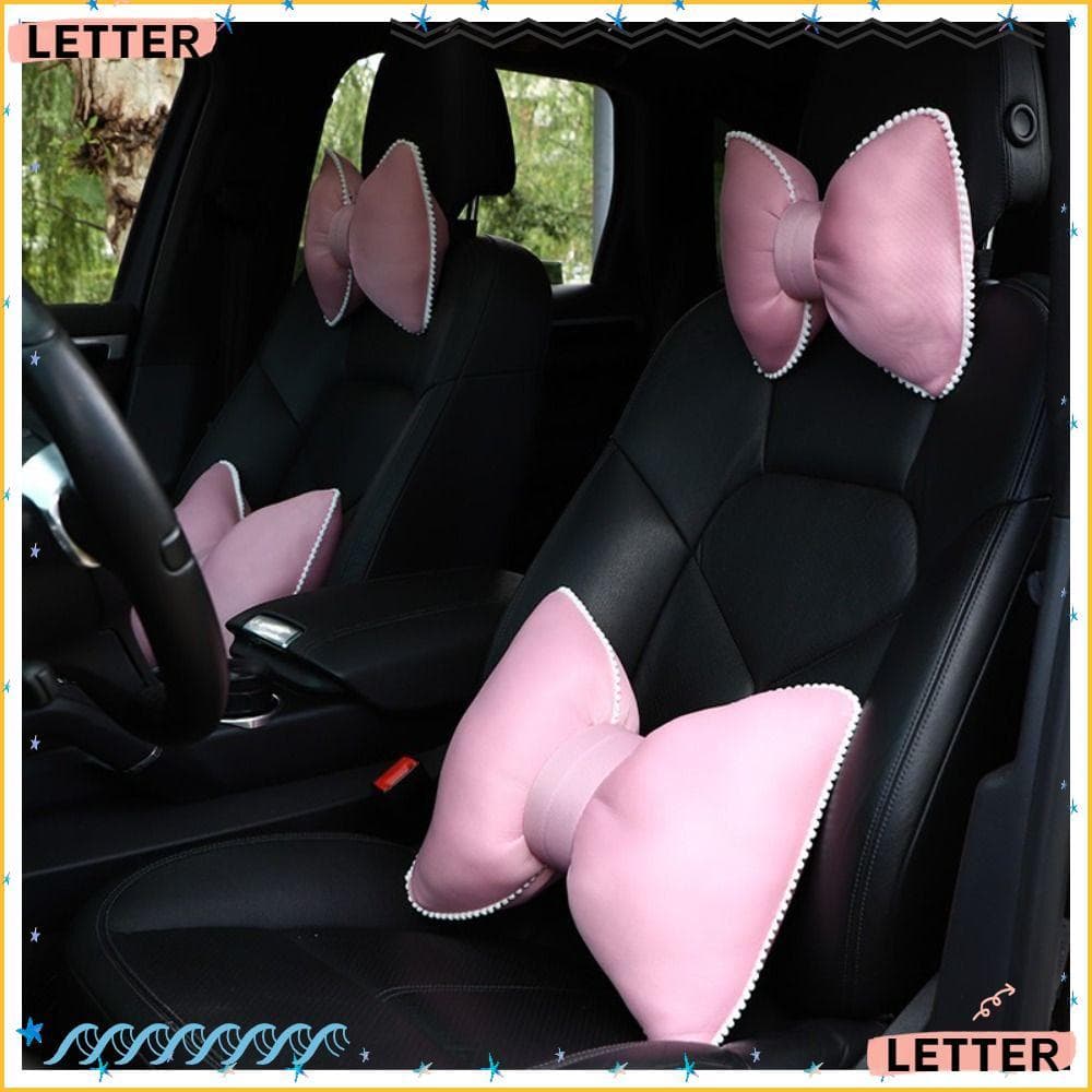 Travesseiro De Pescoço Com Letras , Encosto De Cabeça De Carro Respirável De Cor Rosa Fresco Ergonômico De Seda Gelada