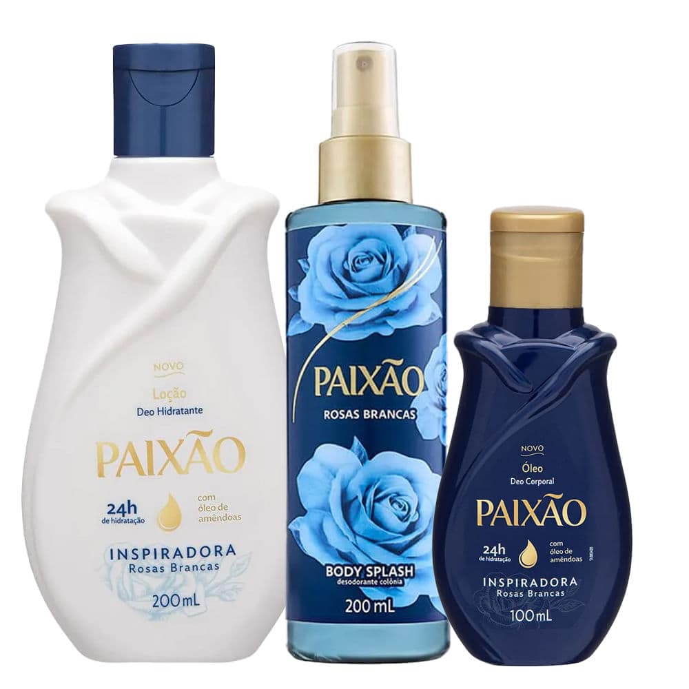 Kit Paixão Rosas Brancas Loção Hidratante + Óleo Corporal + Body Splash