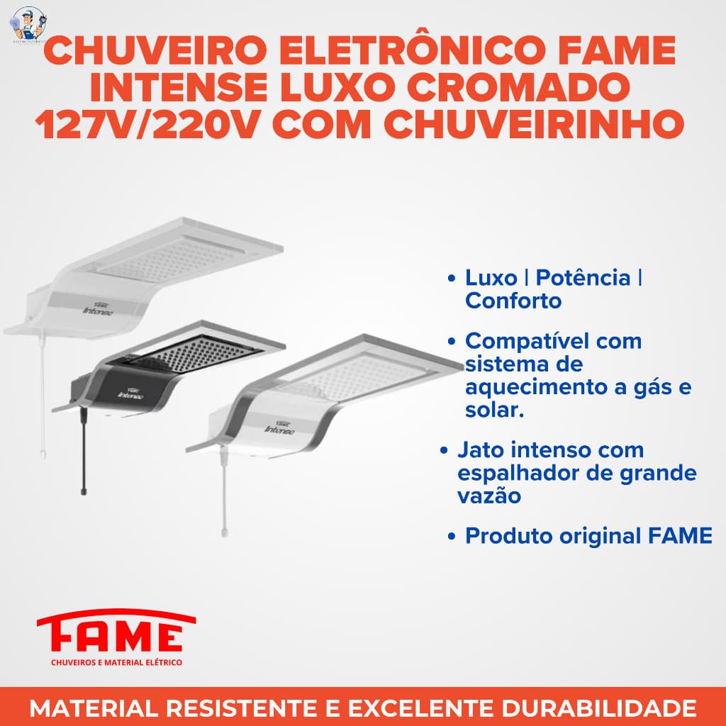 Chuveiro Eletrônico Fame Intense Luxo Cromado 127V/220V  Com Chuveirinho