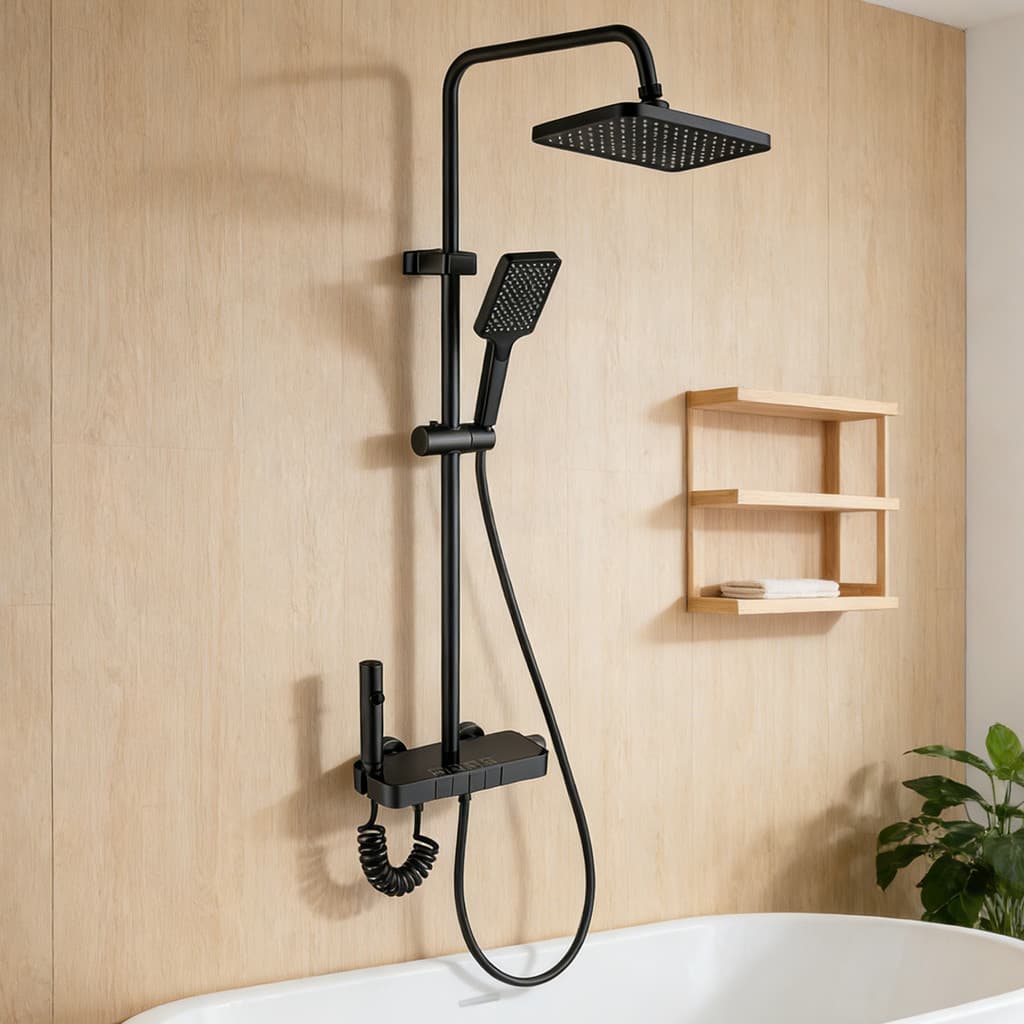 Sistema De Chuveiro 4 Em 1: Torneira que Suporta Aquecedor Elétrico ou Aquecedor a Gás (Com Água Fria e Quente, Equipado