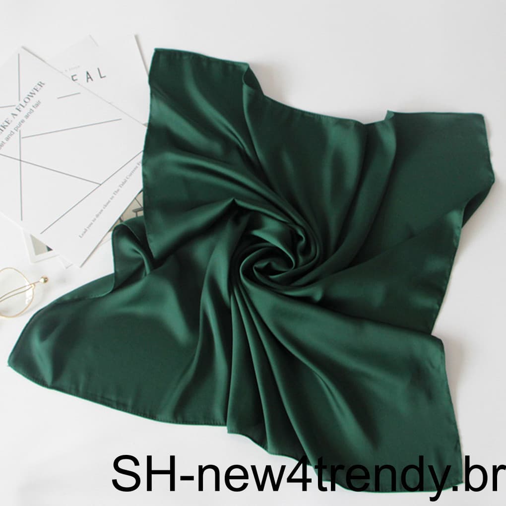 Lenço Quadrado De Cetim Sólido Feminino Presente De Inverno Senhoras Cabeça Cor Puro Pescoço Xale