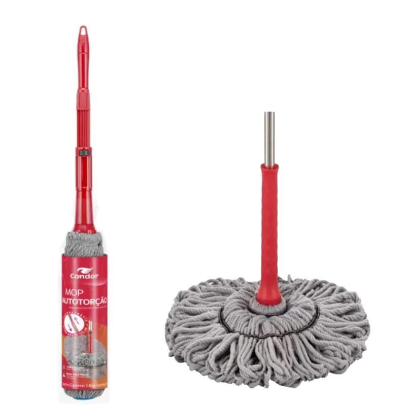 Mop Auto Torção Condor Original para Limpeza de Pisos Não Molha a Mão Limpa e Seca