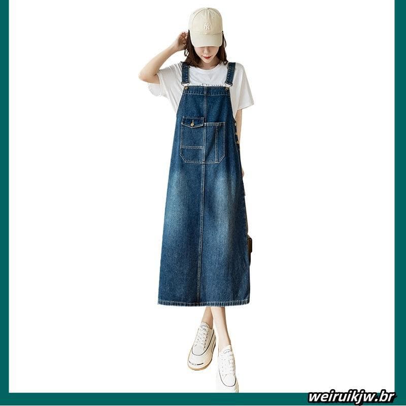 Jardineira Saia Jeans - Com Lycra - Moda Evangélica