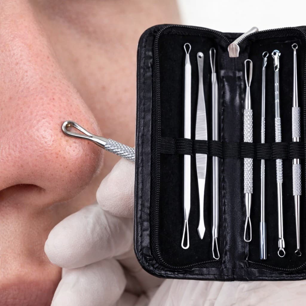 Kit 7 Pcs Extrator De Cravo Espinha Profissional Inox Limpeza de Pele Conjunto de 7 Peças WL-2625