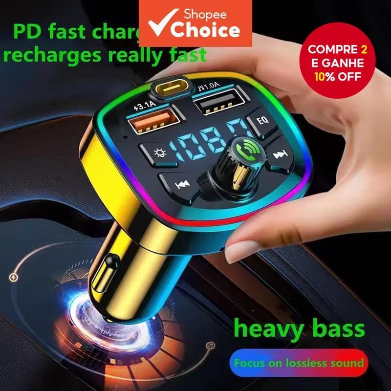 Carregador De Telefone Para Carro USB-C Carregamento Super Rápido Com Display De Tensão LED iPhone Samsung Huawei OnePlu