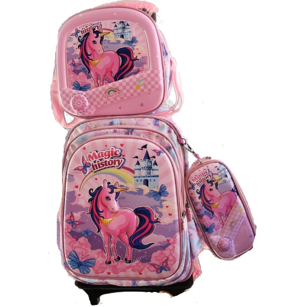 KIT MOCHILA DE RODINHA UNICORNIO 40CM