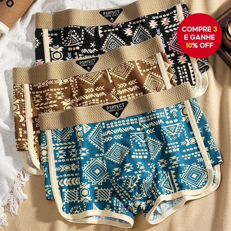Conjunto com 3 Cuecas Boxer Masculinas Retrô - Roupa Íntima Vintage e Respirável com Design Personalizado.