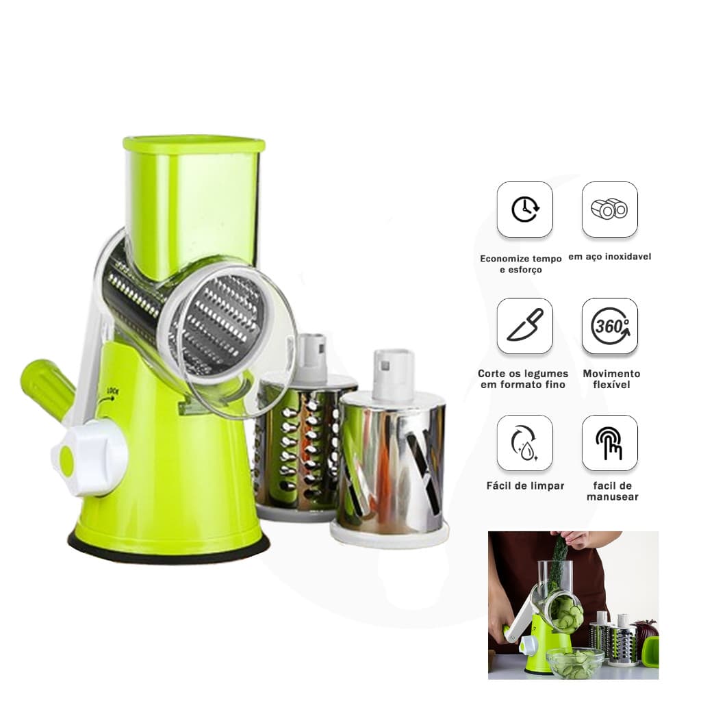 Ralador Fatiador Manual 3 Lâminas Inox Manivela Ventosa