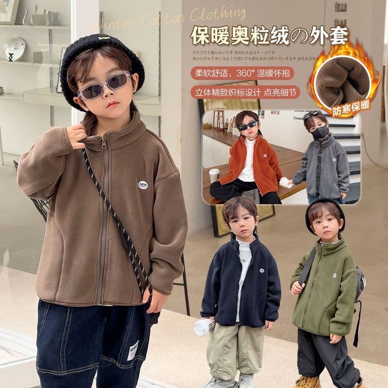 Dentes pequenos meninos forro de lã jaqueta outono inverno novo estilo bebê crianças estilo ocidental bebê crianças topo