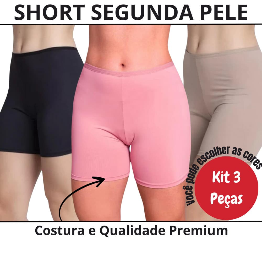 Kit 3 Short Segunda Pele Liso Anágua Bermudinha para Vestir por baixo da Roupa Feminino