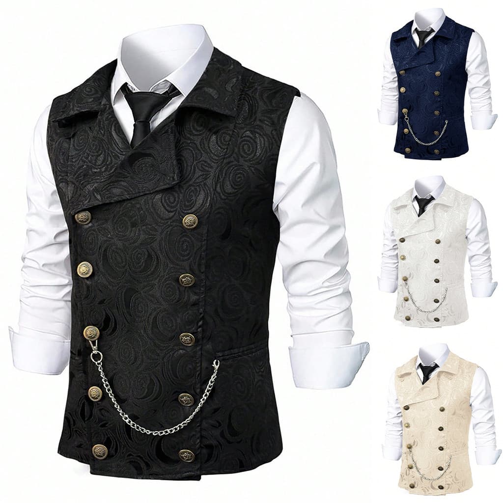 Novo Masculino Duplo Breasted Terno Colete Com Corrente Luz Negócios Formal Wear Estilo