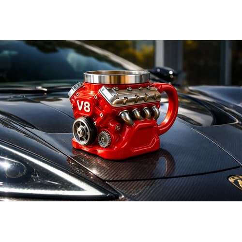 Caneca Motor V8 Em Aço Inoxidável Design Realista Vermelha Vermelho Motor V8 Vermelho