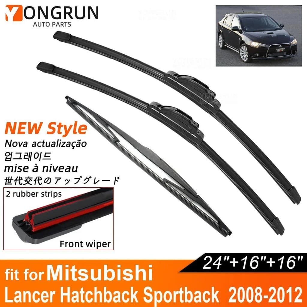 Lâminas De Limpador De Carro De Borracha Dupla Para 2008-2012 Mitsubishi Lancer Hatchback Sportback Limpadores De Pára-B
