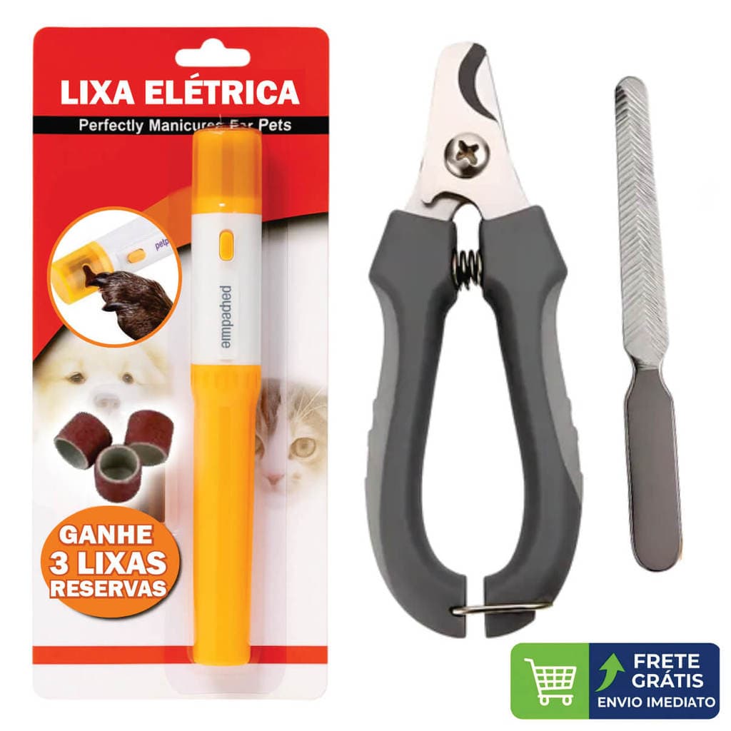 Kit Alicate Pet + Lixador Elétrico + Lixa Lima - Cortador De Unha Cachorro Cão Gato Filhote