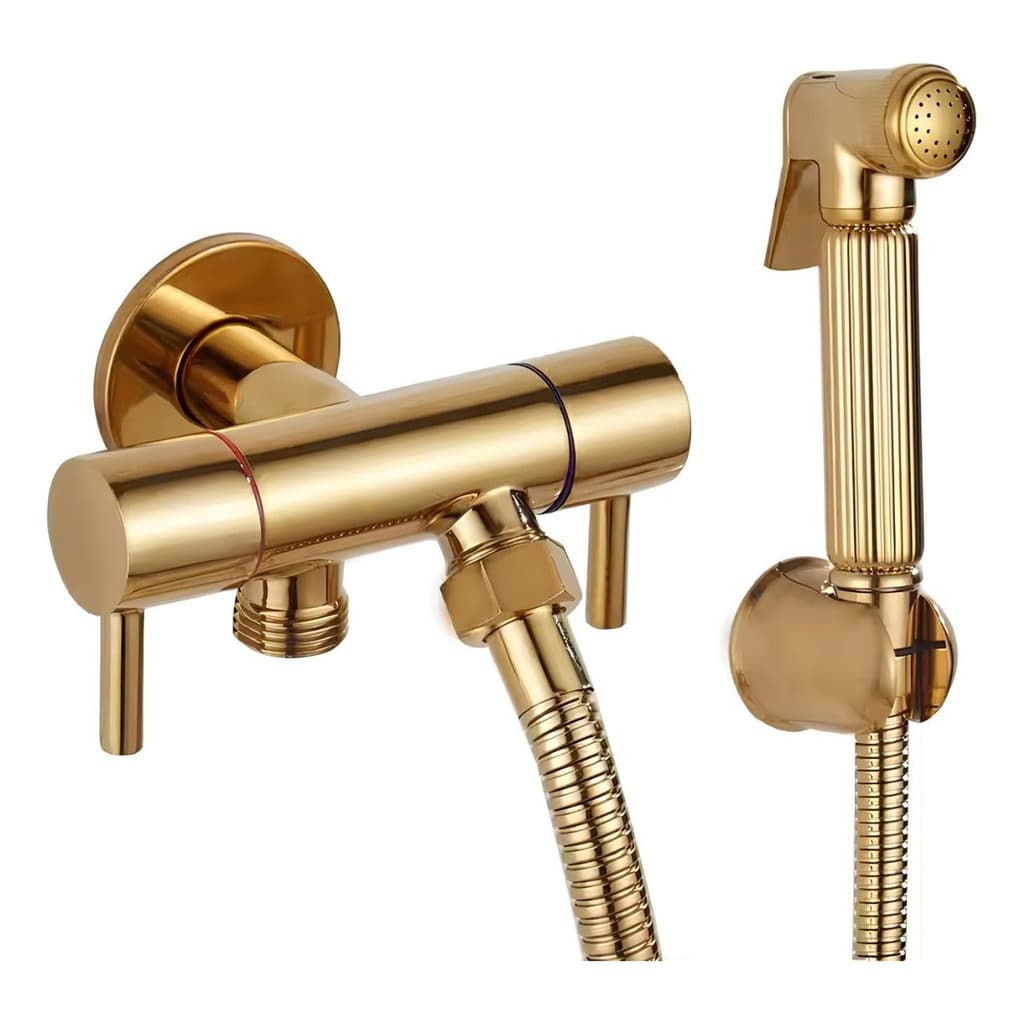 Ducha Higiênica DOURADA Com Registro Duplo Alta Pressão Moderno AÇO Inox