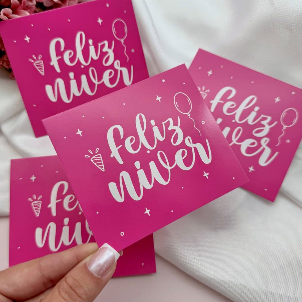Postal "Feliz Niver" Rosa