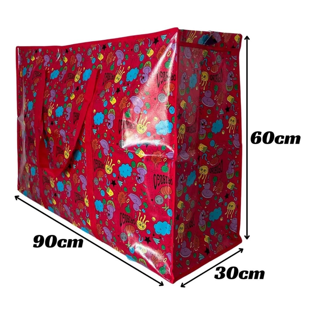 Sacola de Feira Super Grande Zíper Impermeável Resistente Compras Viagens Estampa Sortida