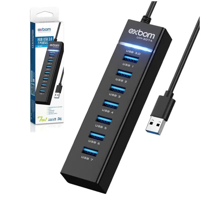 HUB USB 3.0 7 PORTAS COM LED EXBOM UH-307A