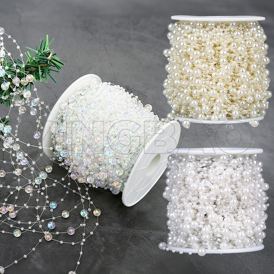 5/10 Metros Falso Pérolas Corda Guirlanda Fio Decoração Contas Artificiais Corrente Guarnição Para Artesanato De Flores 