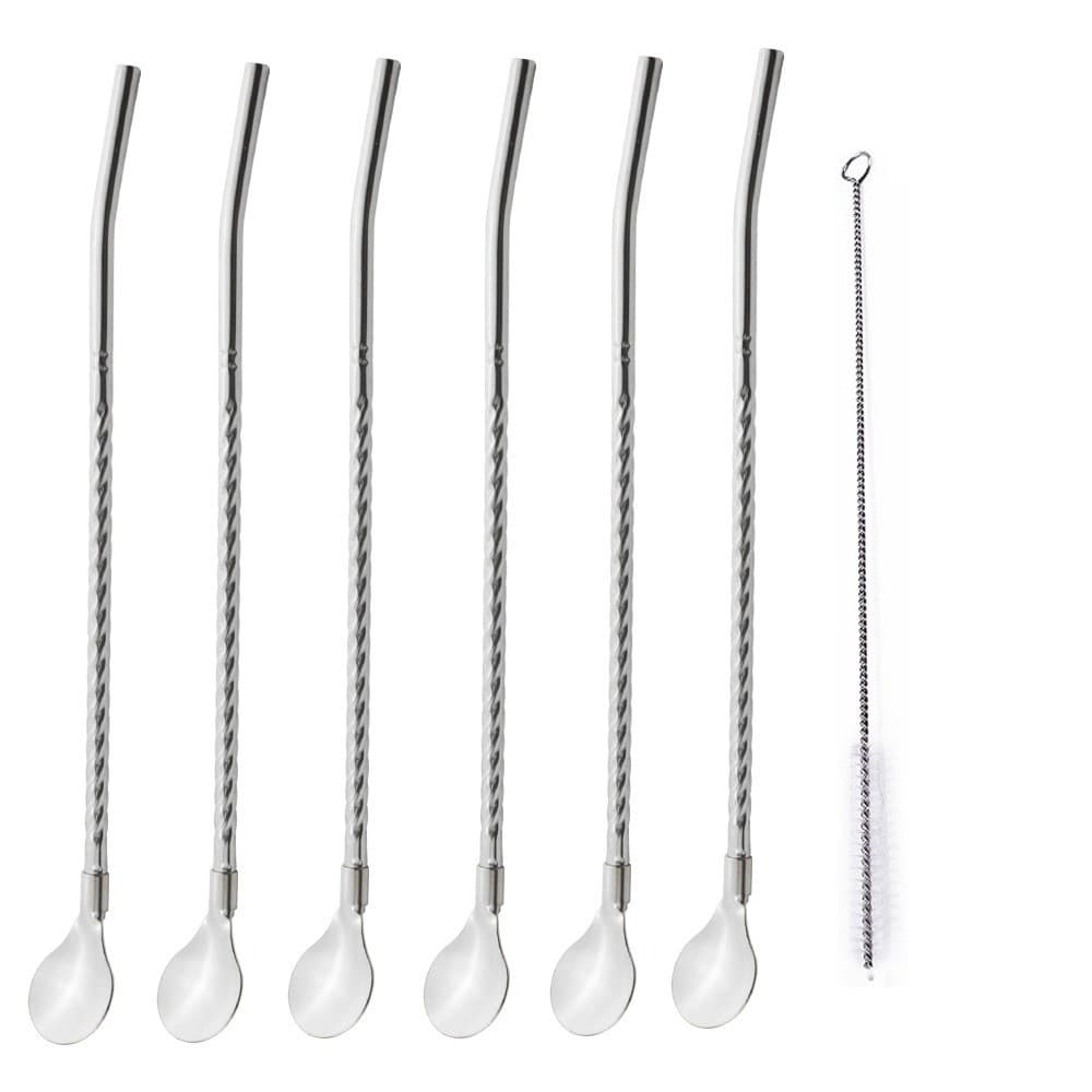 Kit 6 Colheres Canudo Bailarina – Para Gin e Drinks, Inclui Limpador