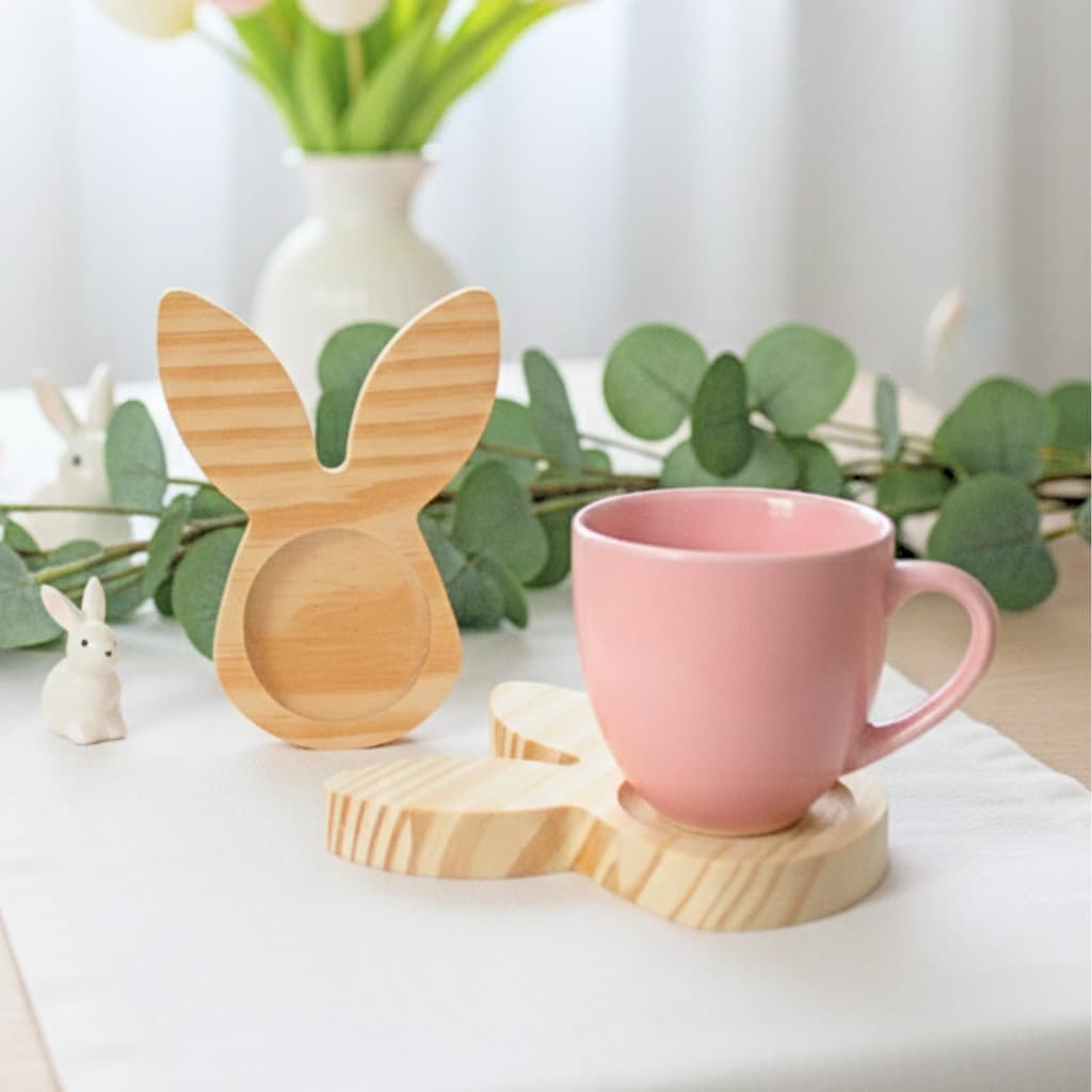 Kit Pires Coelho em Madeira Pinus – para Decoração de Páscoa e Porta Doces Café Chá Mesa Posta