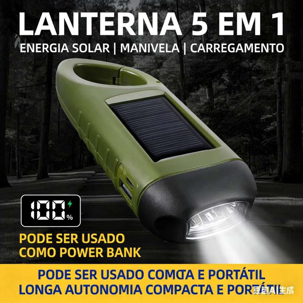 Lanterna Movida A Energia Solar Manivela Dínamo Recarregável Lâmpada LED Carregando Tocha Poderosa