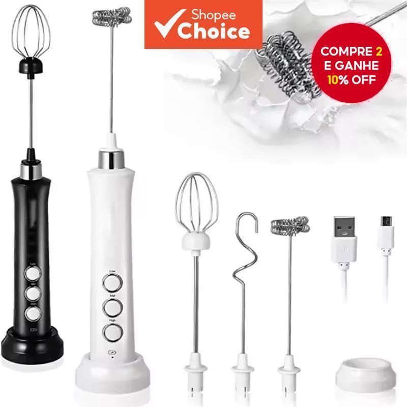 Portátil 3 Em 1 Recarregável Batedor De Ovo Elétrico Espuma De Leite Fabricante De Alta Velocidade