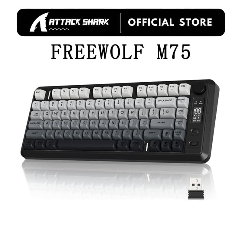 FREEWOLF M75 Teclado Para Jogos Sem Fio RGB Retroiluminado Recarregável 2000mAh Bateria Membrana Display Inteligente E B