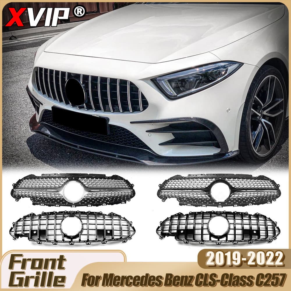 XVIP Grade Dianteira Cromada Preta Estilo Diamantes Para Mercedes Benz CLS-Class C257 CLS450 CLS500 CLS550 19-22 Acessór