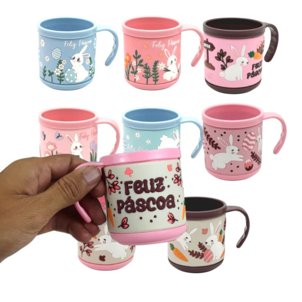 KIT 6 Canecas De Páscoa Café Chá 200ml Lembrança Presente Coelho Dá Páscoa