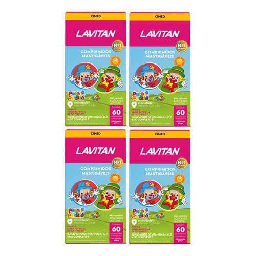 Kit 4 Vitaminas Infantil Lavitan Tutti-Frutti 60 Comprimidos