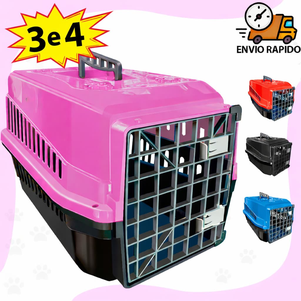 Caixa de Transporte N 3 ou 4 Cachorro Gato Coelho Caixa de Transporte Pet 2 Travas 1 Alça