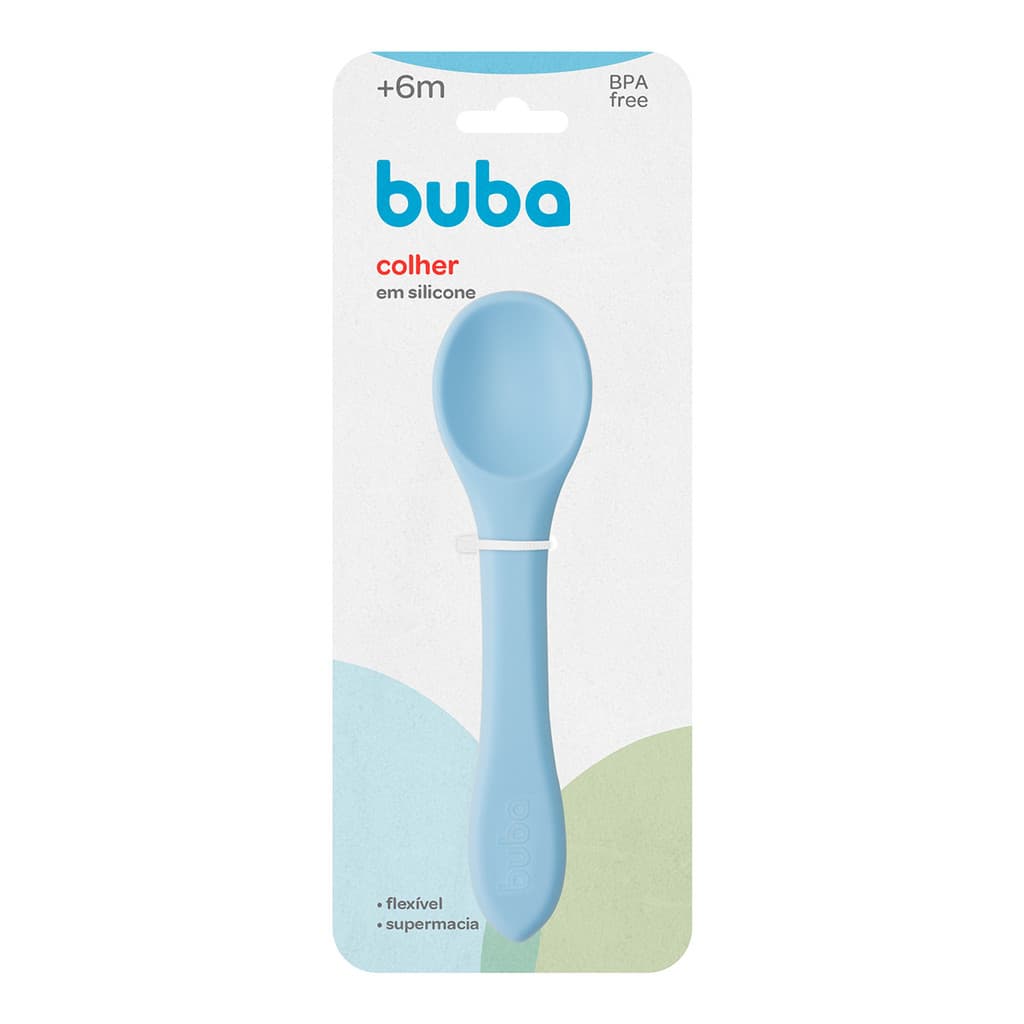 Colher Flexível Azul em Silicone Para Bebês +6 Meses Buba
