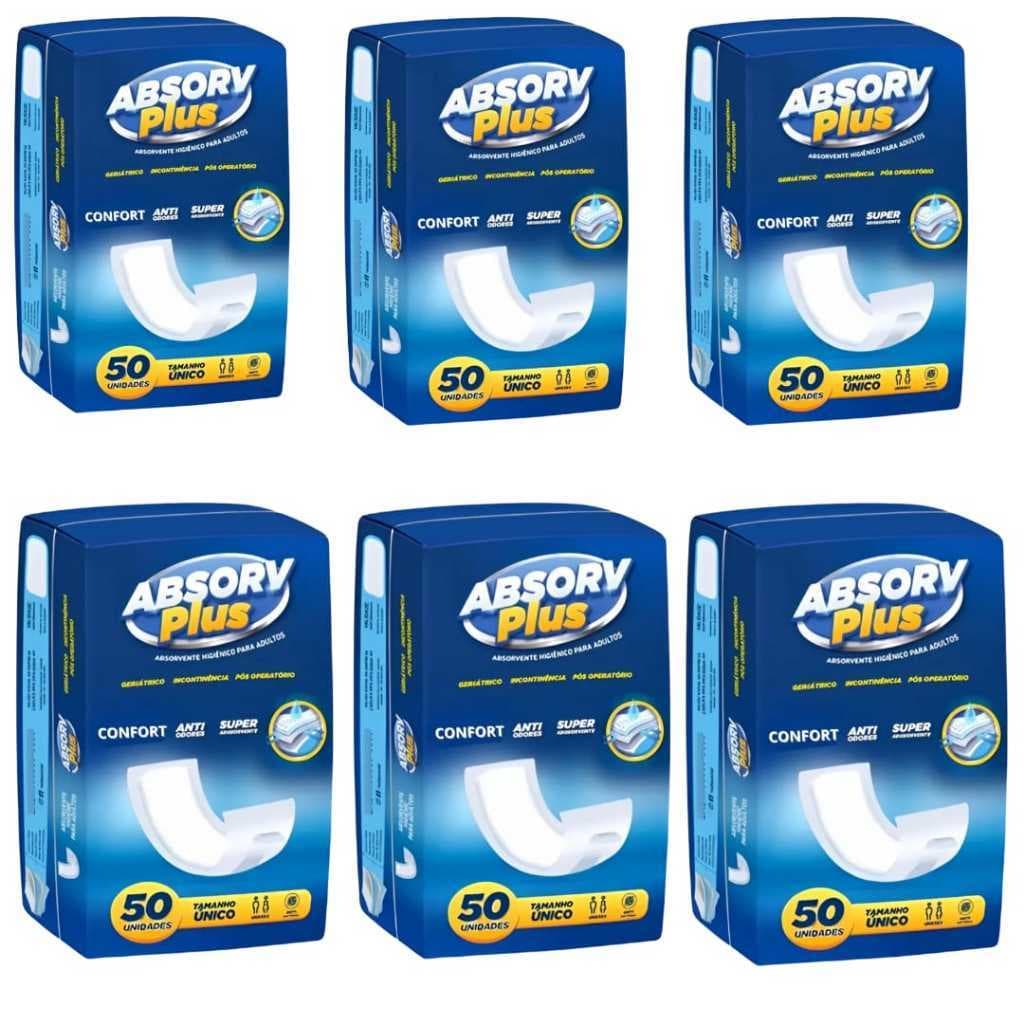 Kit 300 Unidades Absorvente Geriátrico Absorv Plus - 6 Pacotes