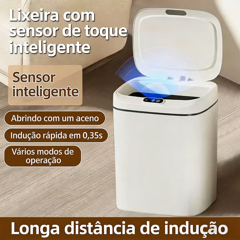 USB Lixeira Inteligente 14L Sensor Automático De Carregamento Para Cozinha Banheiro