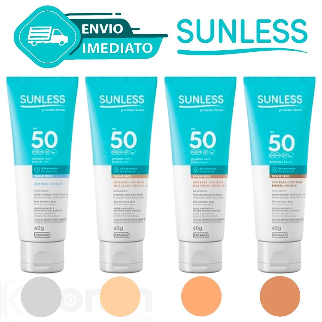 Protetor Solar Facial Sunless FPS 50 Farmax 60g A Escolher Incolor Bege Claro Médio Envio Imediato