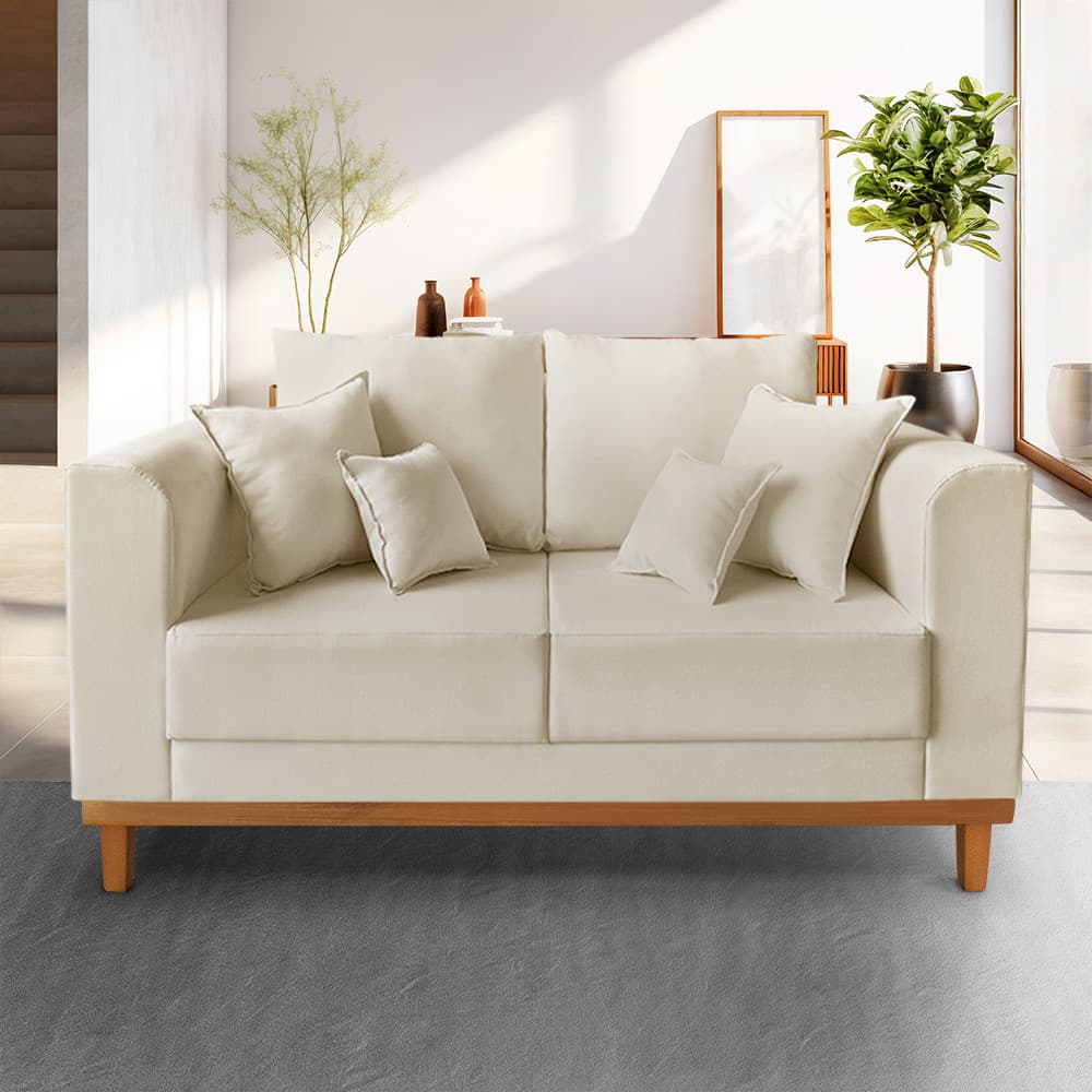 Sofá Sala de Estar 02 Lugares Beny Suede Bege Madeira Estofados