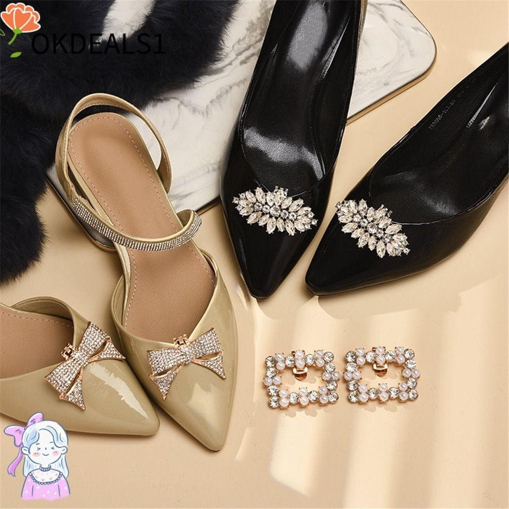 OKDEALS 2 peças de clipes para sapatos, strass de casamento, cristais, laços, acessórios Q5C0