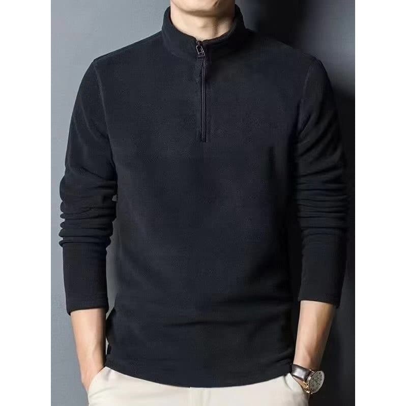 Moletom de lã alemão masculino primavera outono lã meia gola alta zíper dupla face camisa de fundo de lã masculina