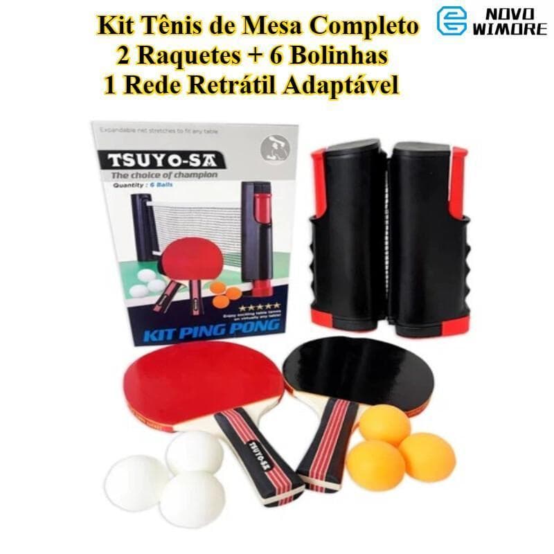 [HHYP] Kit Tênis De Mesa Ping Pong Completo 2 Raquetes 6 Bolinhas Rede Retrátil Ajustável Até 1,75 Metros