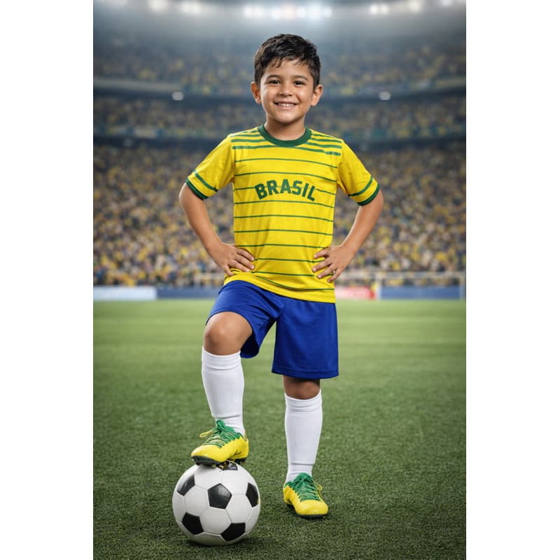 Conjunto Infantil Copa Do Mundo Brasil Menino Menina Roupa listrado Torcer Futebol