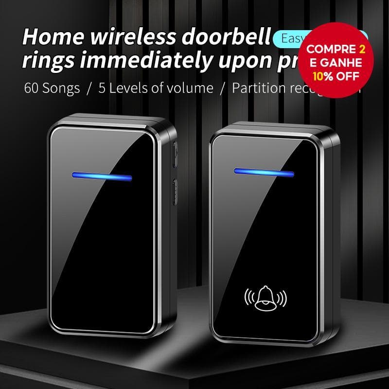 Campainha Sem Fio Inteligente Ca-Externa À Prova D'água Com Alcance De 1000 Pés E 60 Toques Plugue Ue