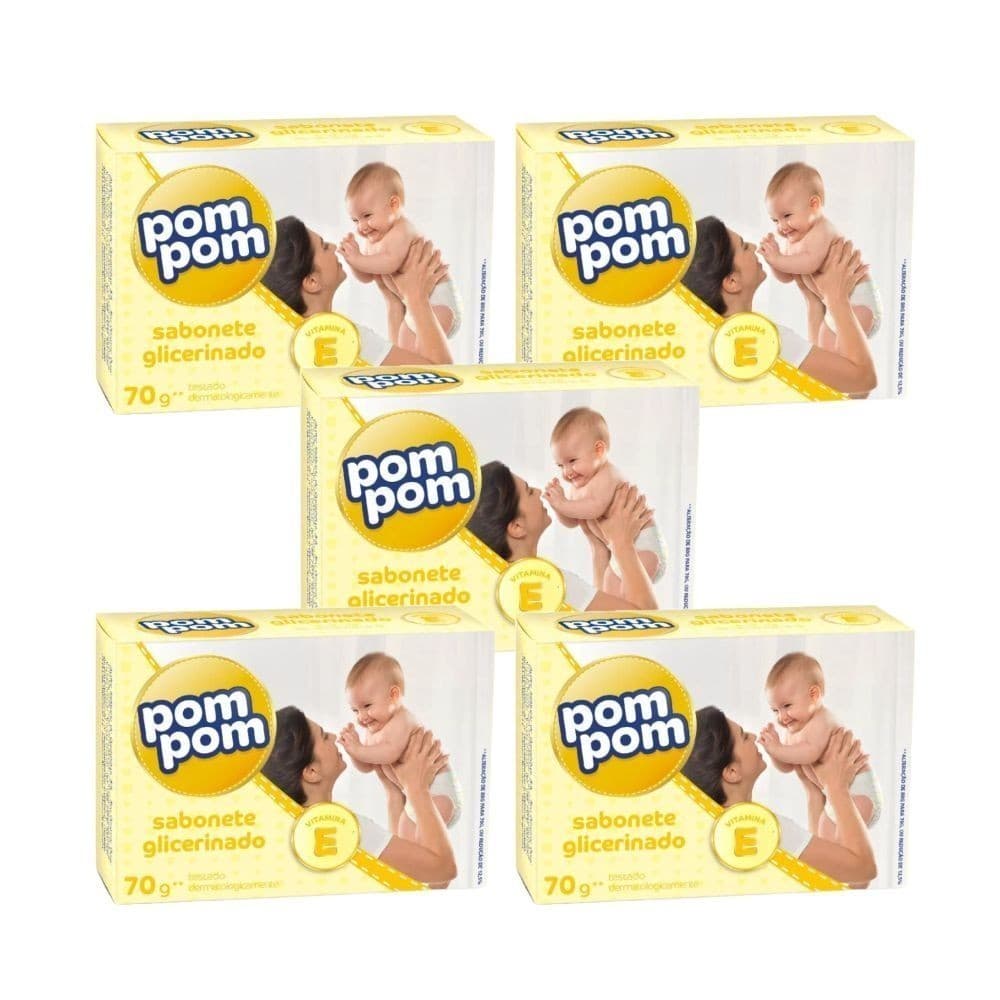 5x Sabonete Infantil em Barra Glicerinado Pom Pom 70g -  Aroma agradável