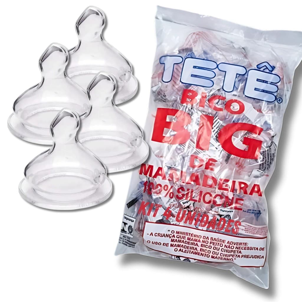 Bico de Mamadeira Big Grande Orto Ortodontico de Silicone 4 Unidades Tetê