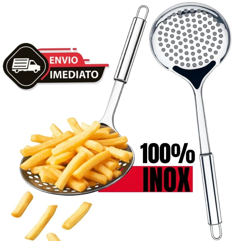 Escumadeira Inox Tradicional Reforçada | Utensílio de Cozinha para Massas, Alimentos e Uso Diário