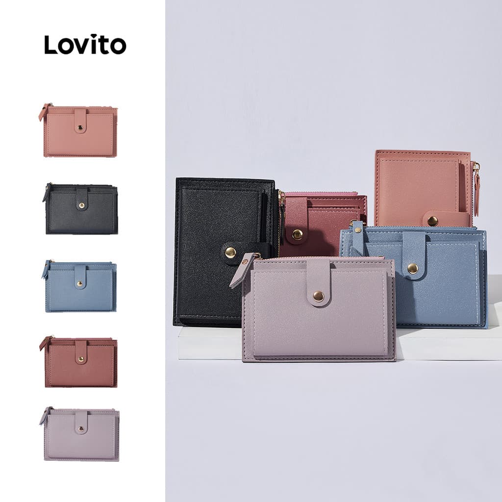 Lovito Carteira Elegante Simples de Couro PU com Zíper Suave para Mulheres para Escritório L38BA29